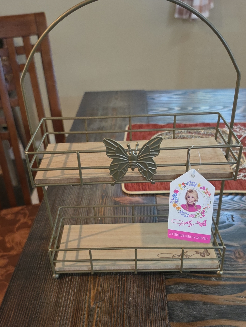 NEW Dolly Parton Two-Tier Butterfly Vanity Tray in Antique Gold Finish